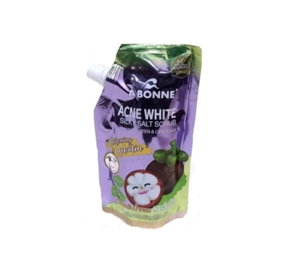 A BONNE ACNE WHITE SILKY SALT SCRUB MANGOSTEEN & CENTELA บรรจุ แพ็ค ชิ้นร้านค้าเครื่องสำอางค์ ขายเครื่องสำอาง สกินแคร์ ครีมกันแดด และเคาท์เตอร์แบรนด์ กว่า 2000 รายการ ของแท้ 100% เว็บเครื่องสำอาง ไอเท็มความงาม